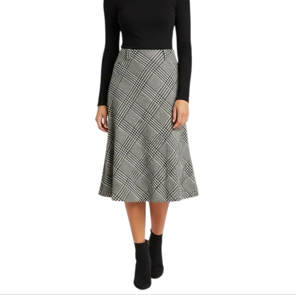 NYCC Black & White Plaid Houndstooth A Line Midi Skirt | Plus Sz 16 - Picture 1 of 5